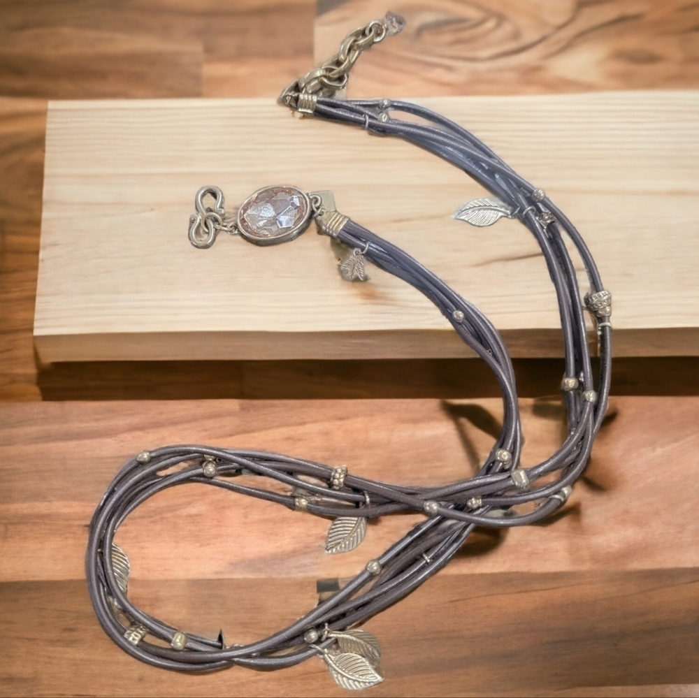 Beautiful Brown Leaf Corded Necklace